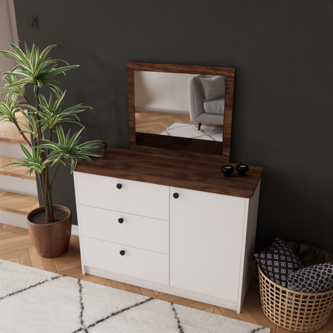 ADEL ELEGANCE DRESSING TABLE (WHITE - BROWN) (113 x 141 x 45)