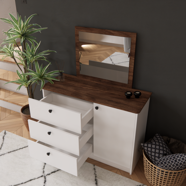 ADEL ELEGANCE DRESSING TABLE (WHITE - BROWN) (113 x 141 x 45)